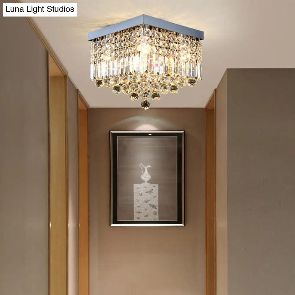 DecorBites™ DecorBites™ Contemporary Flush Light with Faceted Crystal and 2/4 Heads - Rectangle Corridor Ceiling Mounted Light in Black/White