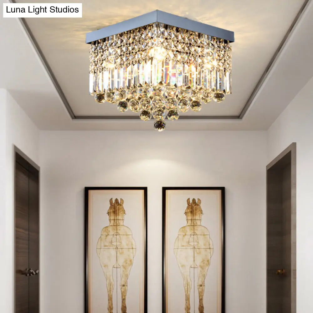 DecorBites™ DecorBites™ Contemporary Flush Light with Faceted Crystal and 2/4 Heads - Rectangle Corridor Ceiling Mounted Light in Black/White