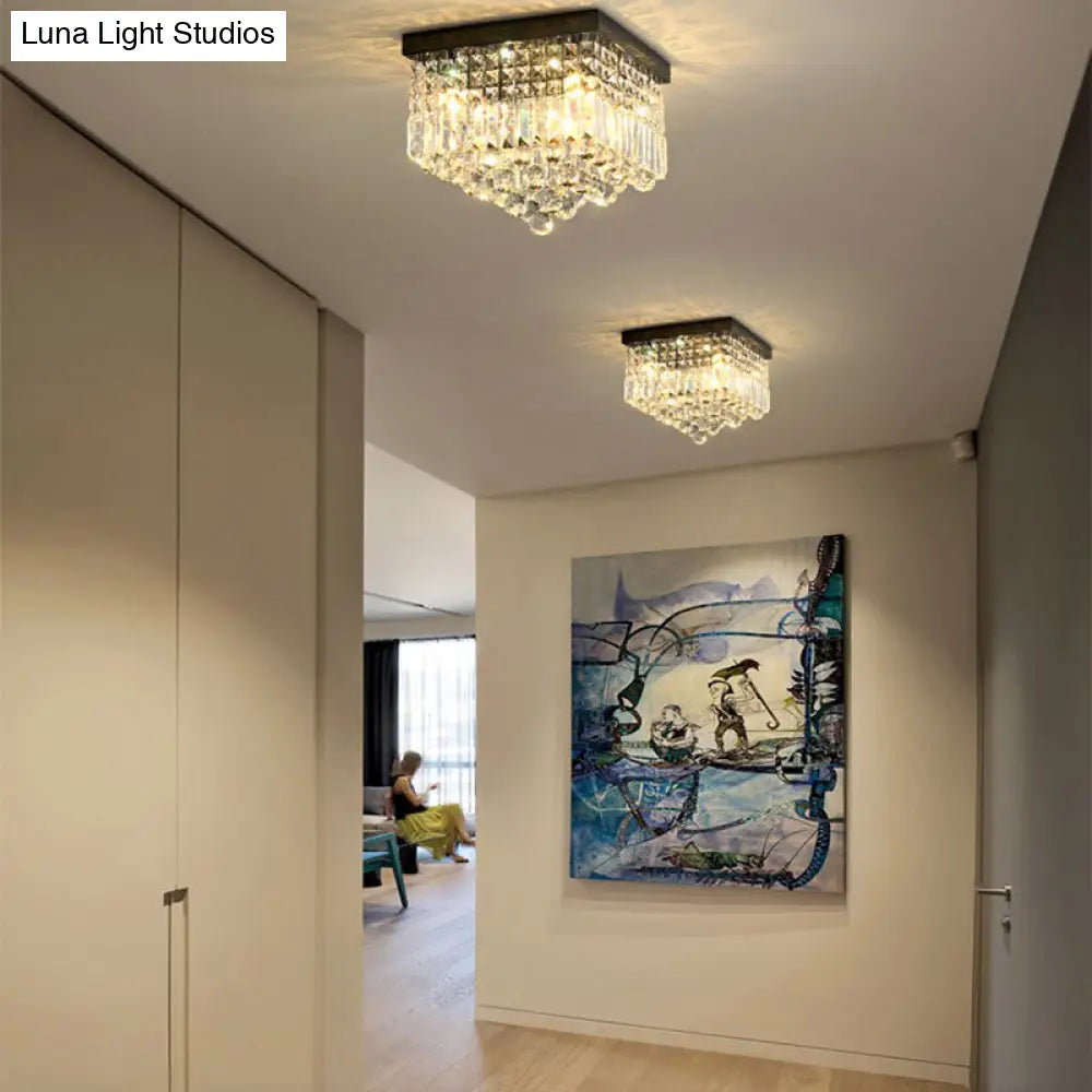 DecorBites™ DecorBites™ Contemporary Flush Light with Faceted Crystal and 2/4 Heads - Rectangle Corridor Ceiling Mounted Light in Black/White