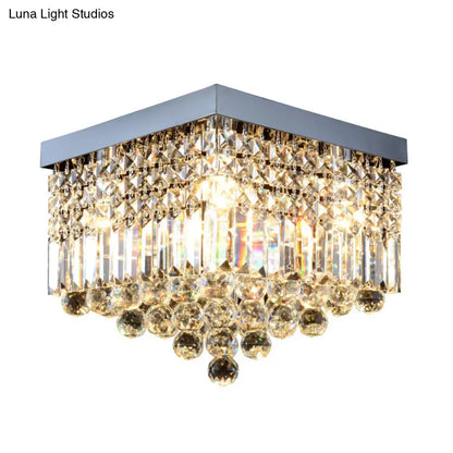 DecorBites™ DecorBites™ Contemporary Flush Light with Faceted Crystal and 2/4 Heads - Rectangle Corridor Ceiling Mounted Light in Black/White