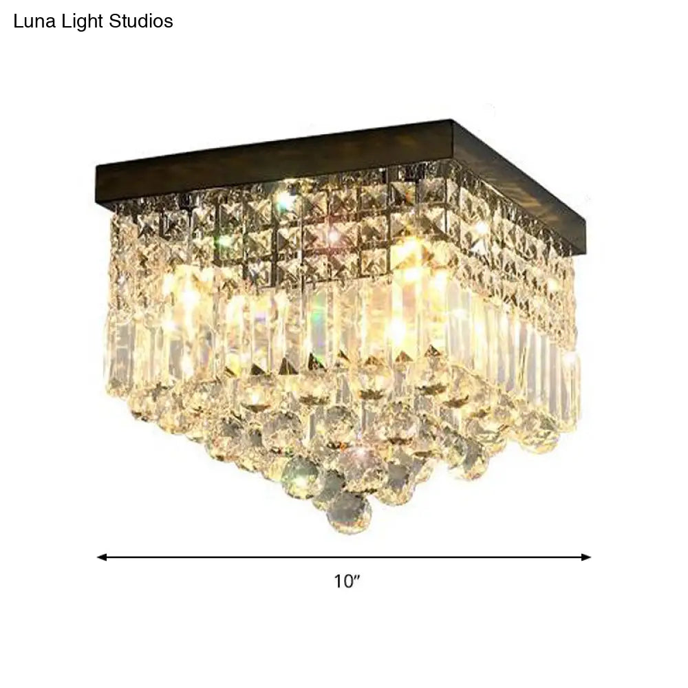 DecorBites™ DecorBites™ Contemporary Flush Light with Faceted Crystal and 2/4 Heads - Rectangle Corridor Ceiling Mounted Light in Black/White