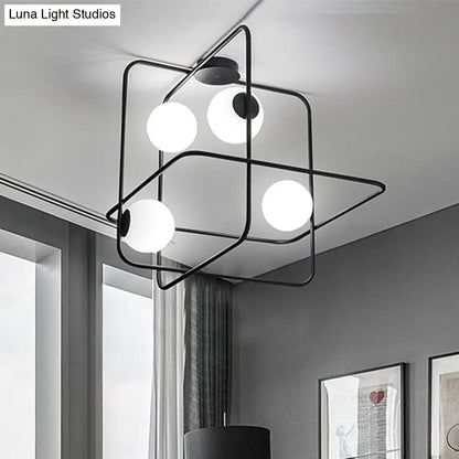 Lámpara de techo contemporánea DecorBites™ con 4 cabezales, cristal blanco mate, acabado negro/blanco/dorado