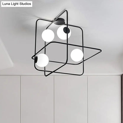 Lámpara de techo contemporánea DecorBites™ con 4 cabezales, cristal blanco mate, acabado negro/blanco/dorado