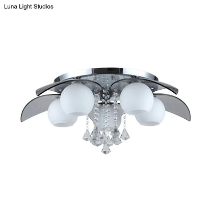 DecorBites™ DecorBites™ Contemporary Flush Mount Lamp with Milkglass, Crystal Strand & Leaf Decor - 5 Lights - Ideal for Hotels and Ceilings