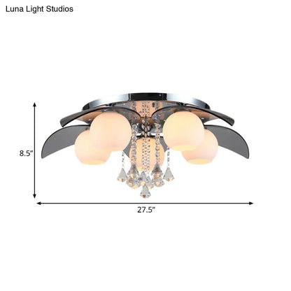 DecorBites™ DecorBites™ Contemporary Flush Mount Lamp with Milkglass, Crystal Strand & Leaf Decor - 5 Lights - Ideal for Hotels and Ceilings