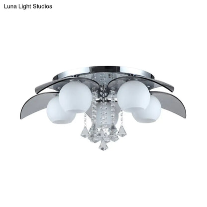 DecorBites™ DecorBites™ Contemporary Flush Mount Lamp with Milkglass, Crystal Strand & Leaf Decor - 5 Lights - Ideal for Hotels and Ceilings