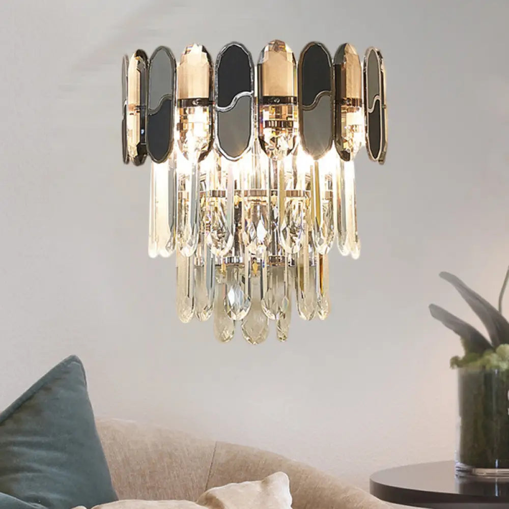 DecorBites™ DecorBites™ Contemporary Flush Wall Sconce with Clear Crystal Lamp and Black & Taupe Ornaments