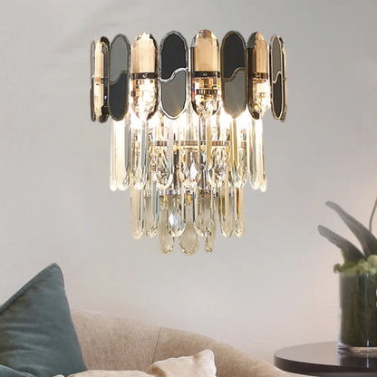 DecorBites™ DecorBites™ Contemporary Flush Wall Sconce with Clear Crystal Lamp and Black & Taupe Ornaments