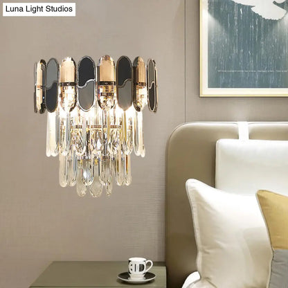 DecorBites™ DecorBites™ Contemporary Flush Wall Sconce with Clear Crystal Lamp and Black & Taupe Ornaments