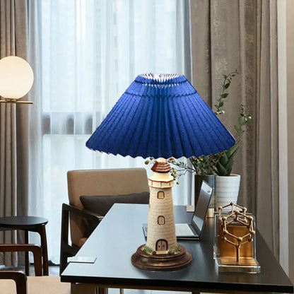 Contemporary Foldable Conical Table Lamp for Children's Room - 1-Light Blue/Red Fabric Shade with Resin Tower Base