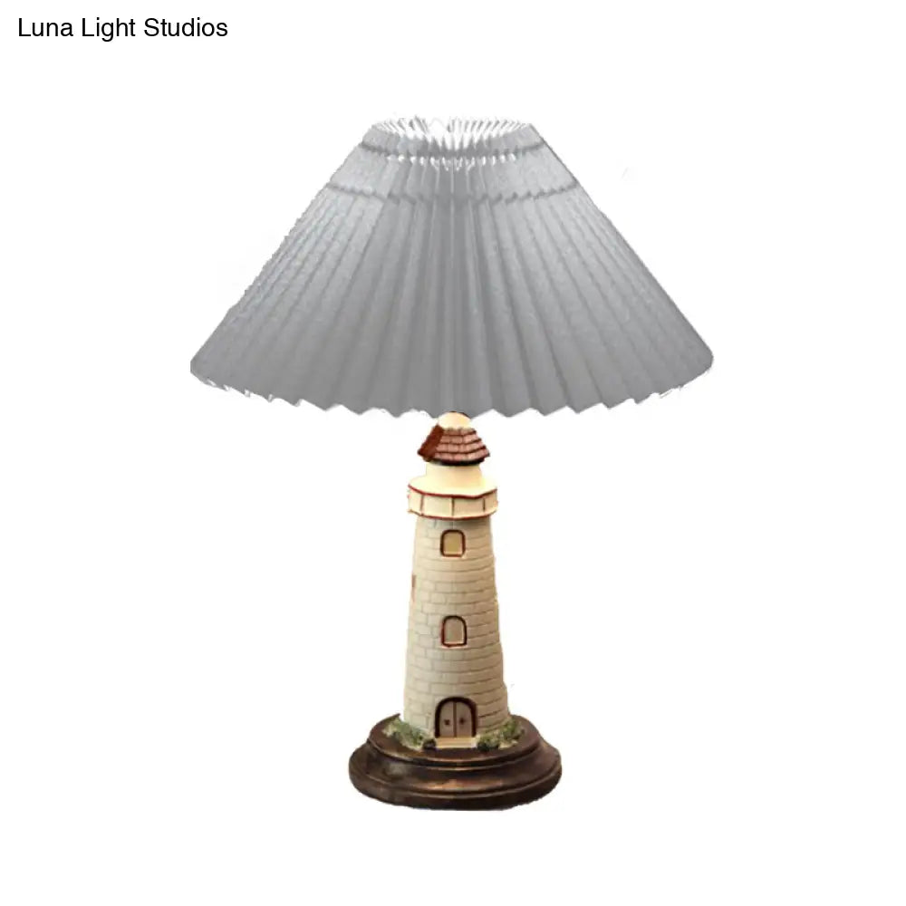 Contemporary Foldable Conical Table Lamp for Children's Room - 1-Light Blue/Red Fabric Shade with Resin Tower Base