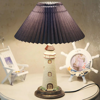 Contemporary Foldable Conical Table Lamp for Children's Room - 1-Light Blue/Red Fabric Shade with Resin Tower Base