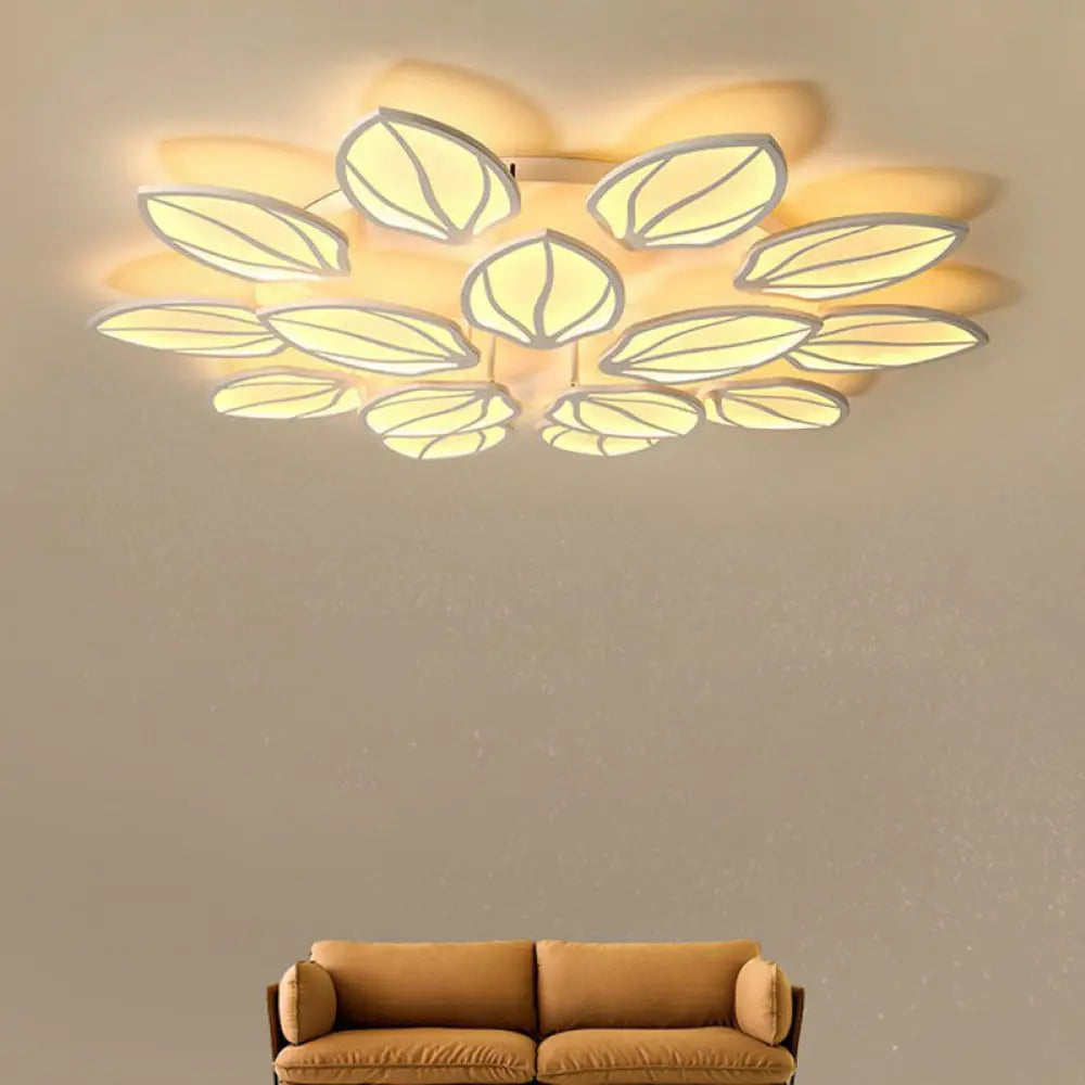 ديكوربايتس™ ديكوربايتس™ مصباح سقف LED أكريليك معاصر بأوراق الشجر لغرفة النوم - تركيب شبه مسطح باللون الأبيض