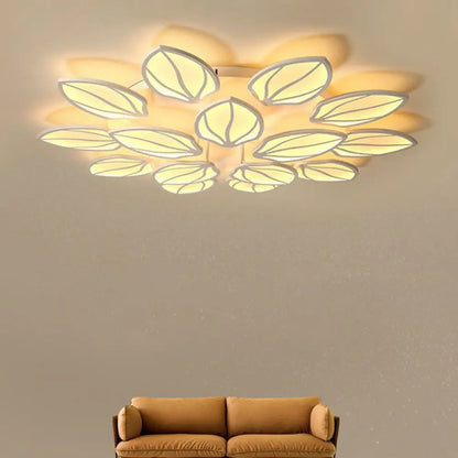 ديكوربايتس™ ديكوربايتس™ مصباح سقف LED أكريليك معاصر بأوراق الشجر لغرفة النوم - تركيب شبه مسطح باللون الأبيض