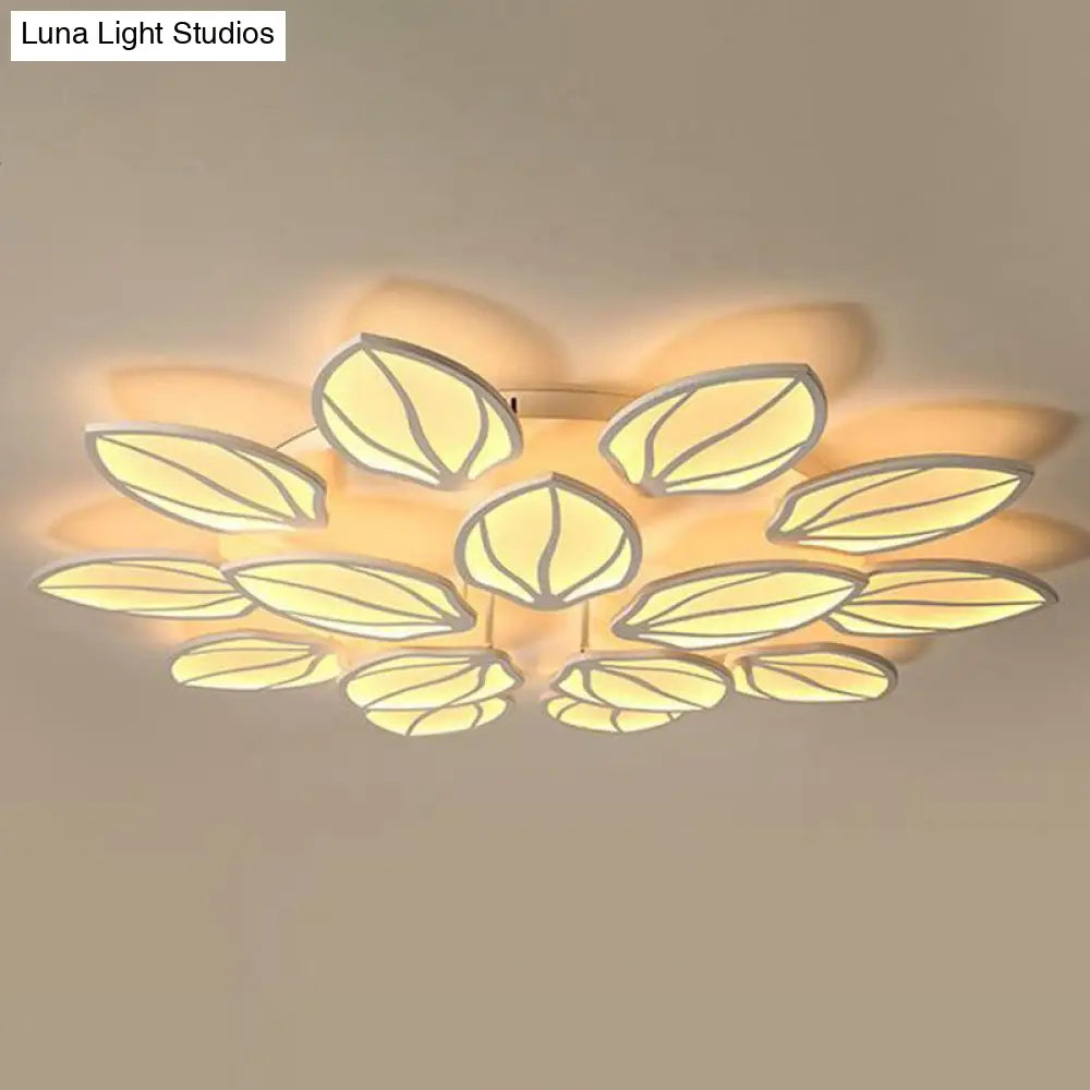 ديكوربايتس™ ديكوربايتس™ مصباح سقف LED أكريليك معاصر بأوراق الشجر لغرفة النوم - تركيب شبه مسطح باللون الأبيض
