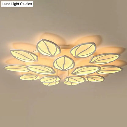 ديكوربايتس™ ديكوربايتس™ مصباح سقف LED أكريليك معاصر بأوراق الشجر لغرفة النوم - تركيب شبه مسطح باللون الأبيض