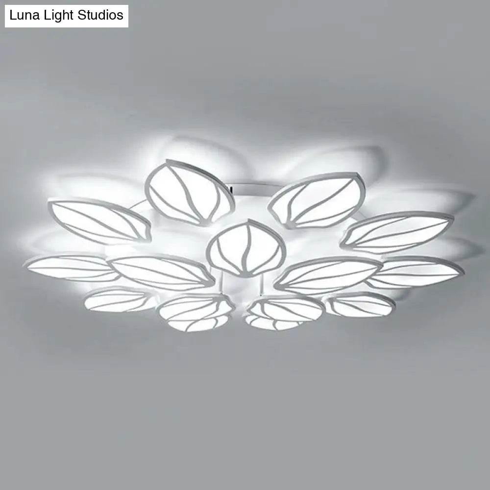 ديكوربايتس™ ديكوربايتس™ مصباح سقف LED أكريليك معاصر بأوراق الشجر لغرفة النوم - تركيب شبه مسطح باللون الأبيض