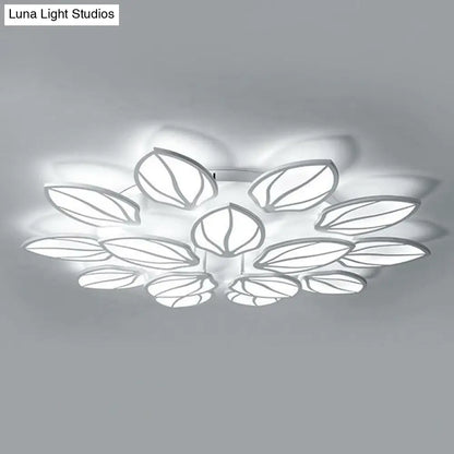 ديكوربايتس™ ديكوربايتس™ مصباح سقف LED أكريليك معاصر بأوراق الشجر لغرفة النوم - تركيب شبه مسطح باللون الأبيض