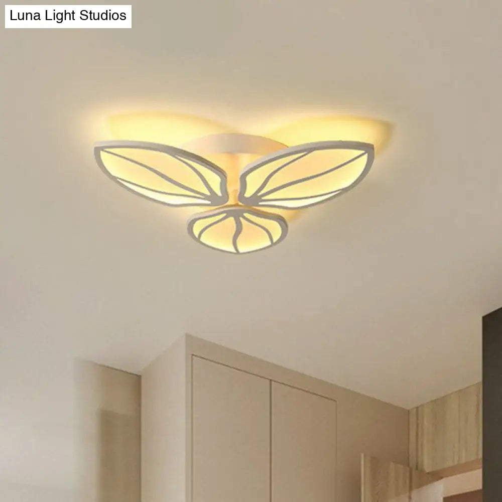 ديكوربايتس™ ديكوربايتس™ مصباح سقف LED أكريليك معاصر بأوراق الشجر لغرفة النوم - تركيب شبه مسطح باللون الأبيض