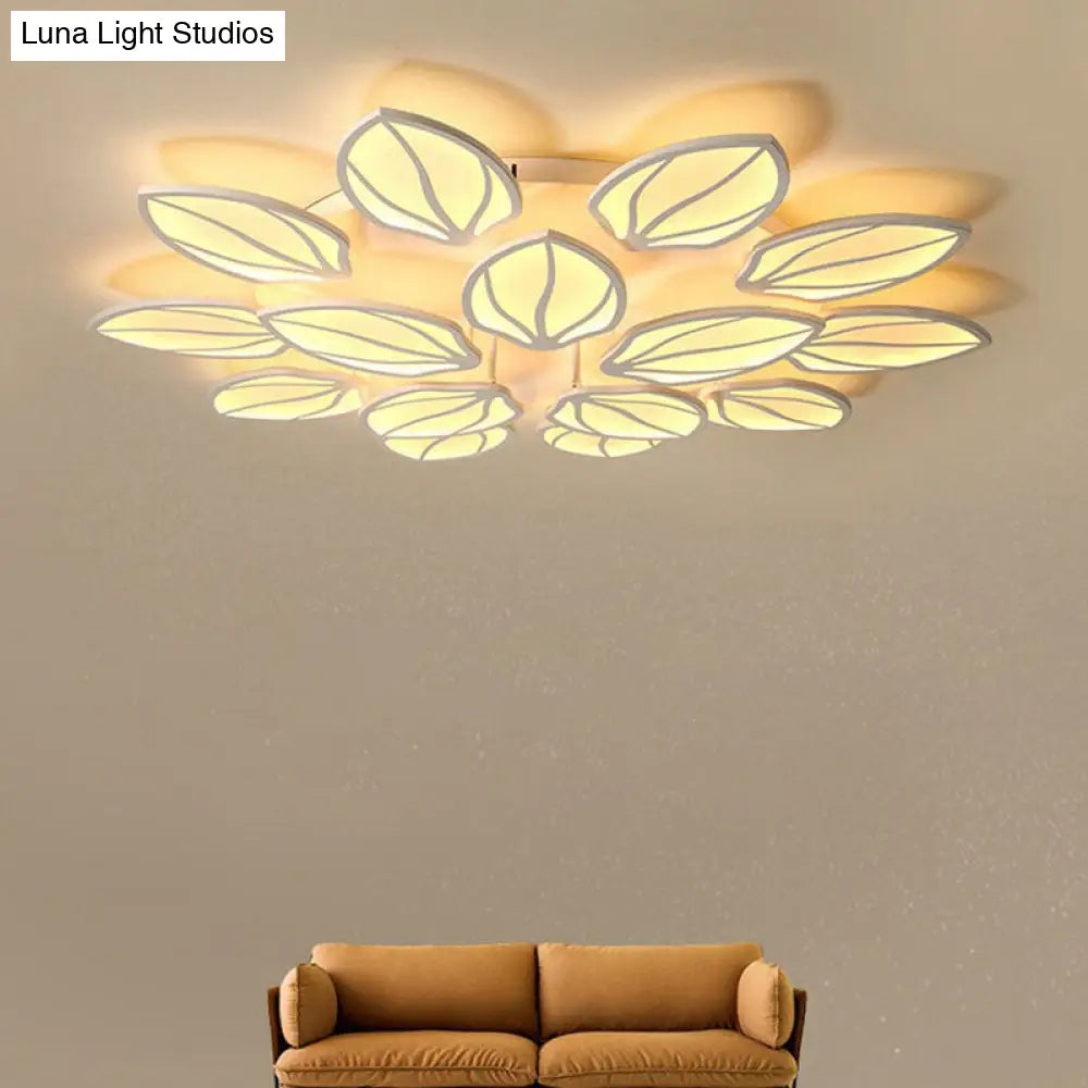 ديكوربايتس™ ديكوربايتس™ مصباح سقف LED أكريليك معاصر بأوراق الشجر لغرفة النوم - تركيب شبه مسطح باللون الأبيض