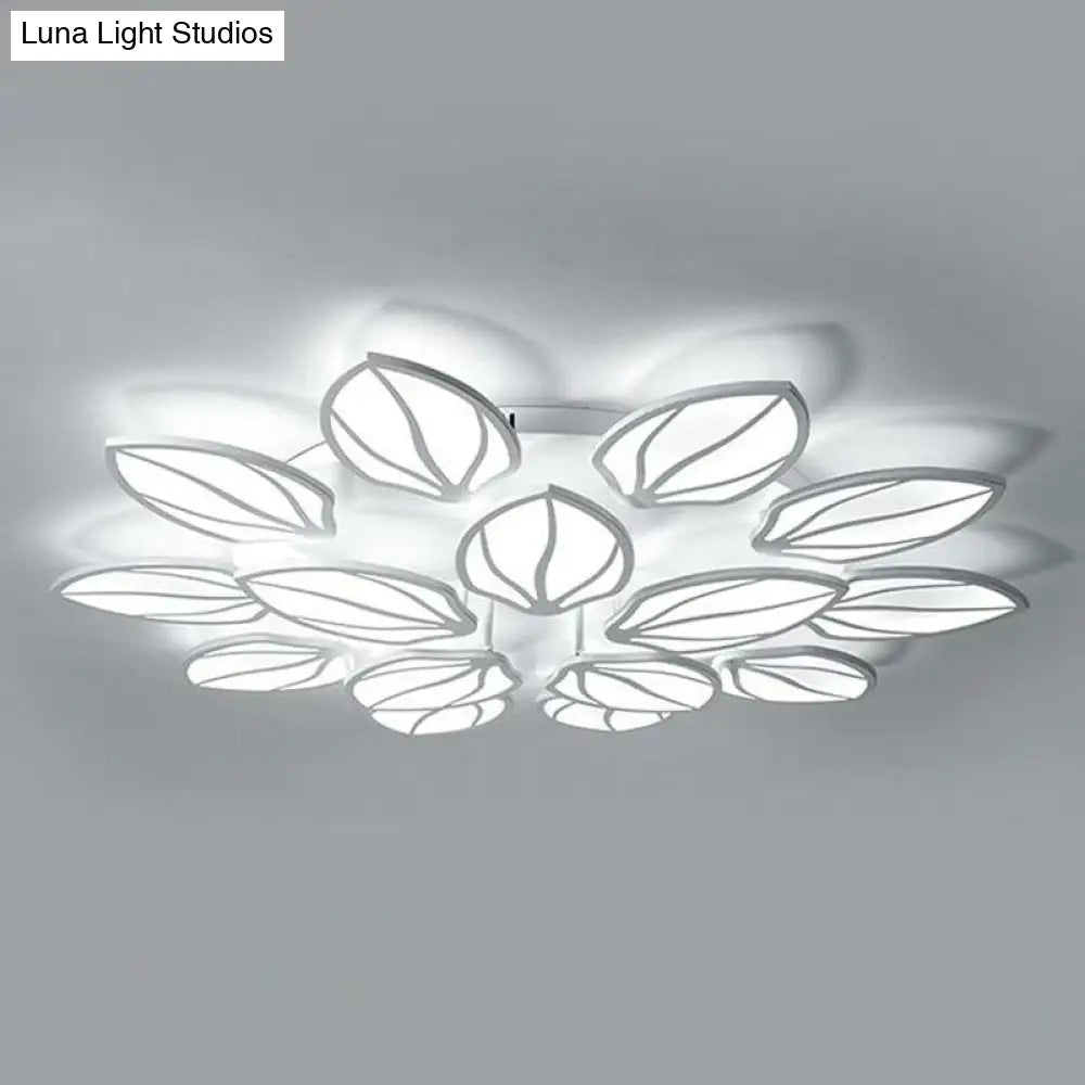 ديكوربايتس™ ديكوربايتس™ مصباح سقف LED أكريليك معاصر بأوراق الشجر لغرفة النوم - تركيب شبه مسطح باللون الأبيض
