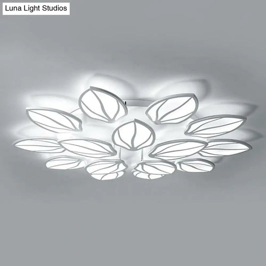 ديكوربايتس™ ديكوربايتس™ مصباح سقف LED أكريليك معاصر بأوراق الشجر لغرفة النوم - تركيب شبه مسطح باللون الأبيض