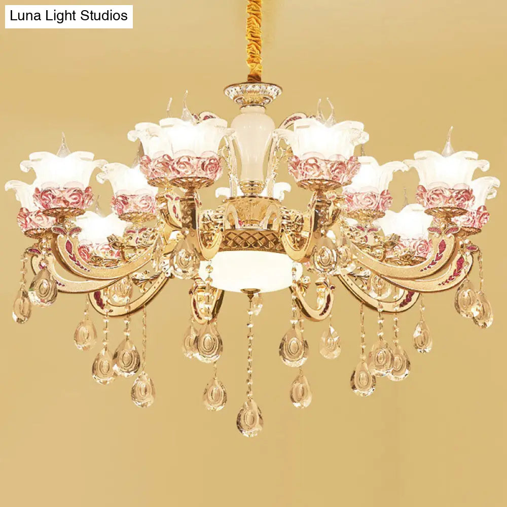 Contemporary Frosted Glass Chandelier with Crystal Accents - Perfect for Living Room Décor