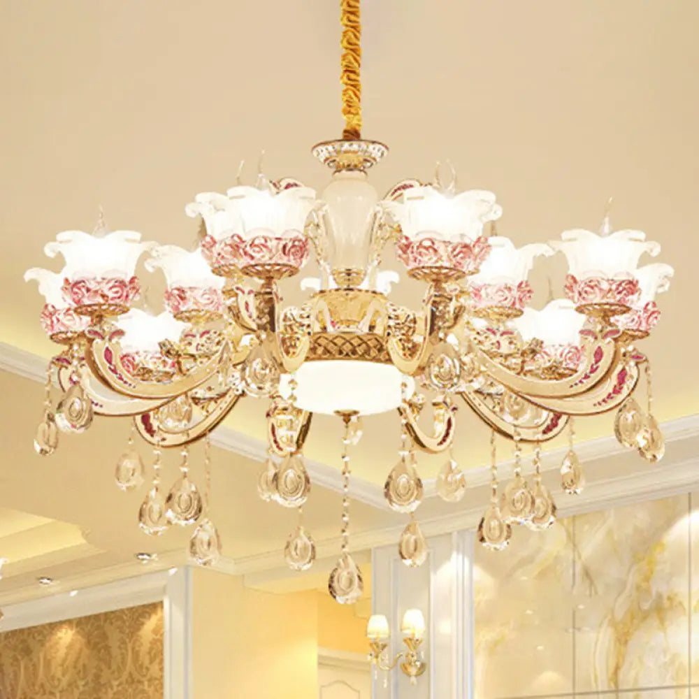 Contemporary Frosted Glass Chandelier with Crystal Accents - Perfect for Living Room Décor