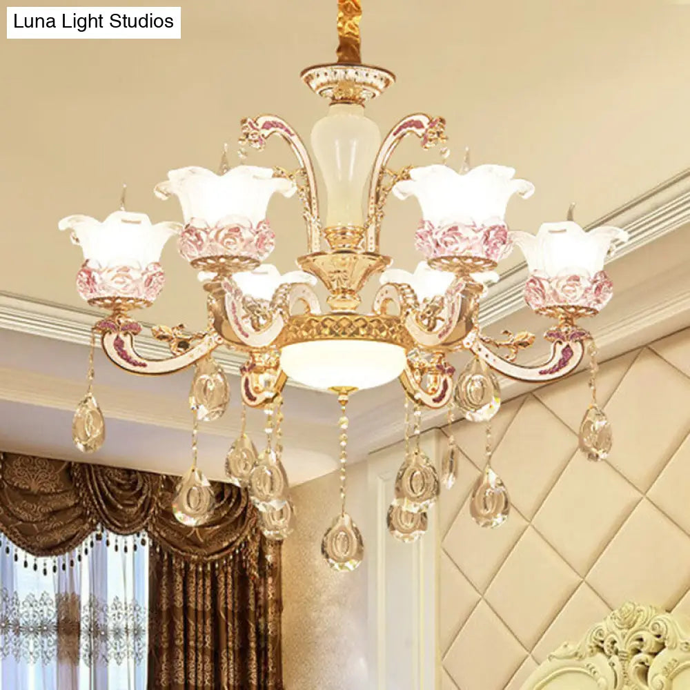 Contemporary Frosted Glass Chandelier with Crystal Accents - Perfect for Living Room Décor