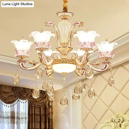 Contemporary Frosted Glass Chandelier with Crystal Accents - Perfect for Living Room Décor