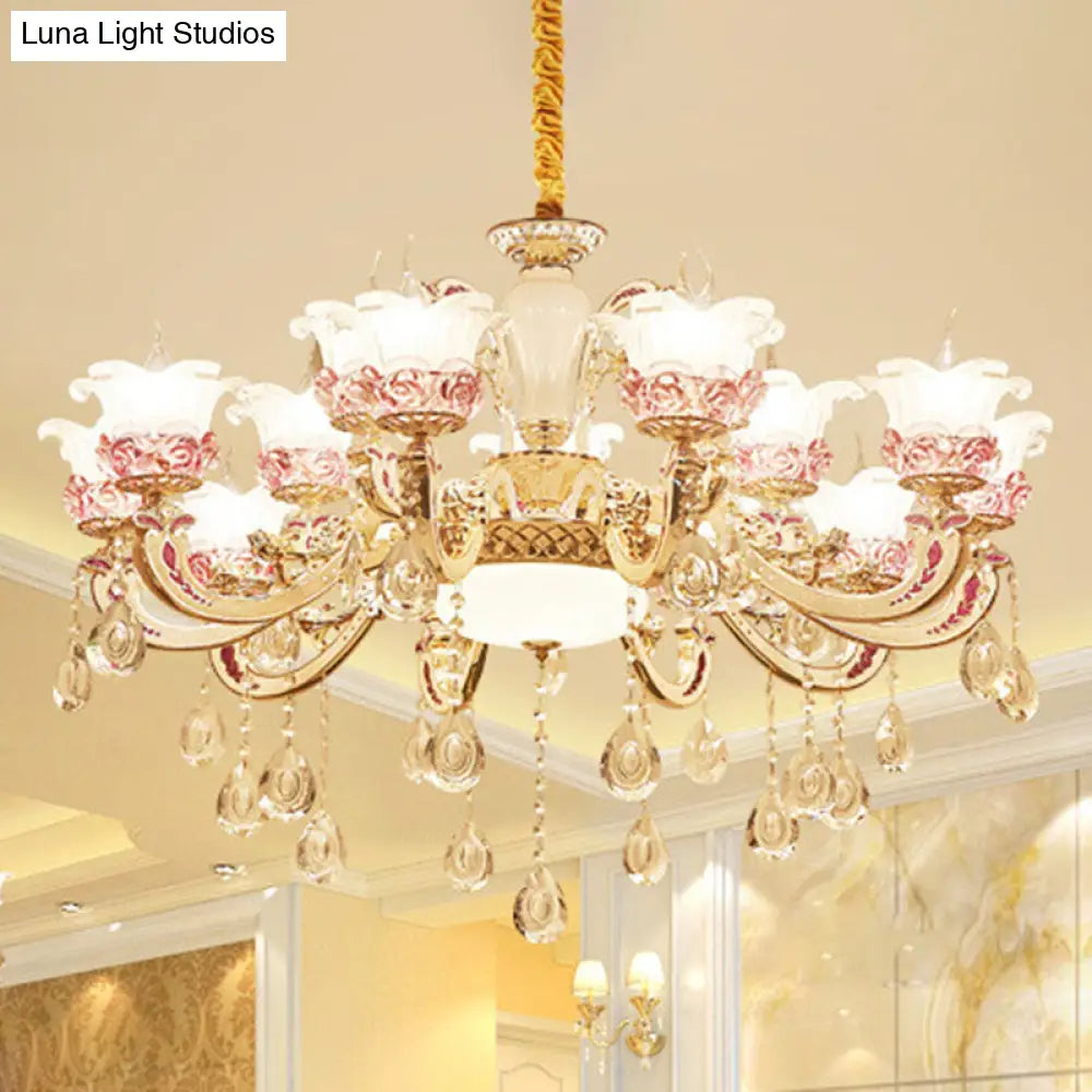 Contemporary Frosted Glass Chandelier with Crystal Accents - Perfect for Living Room Décor