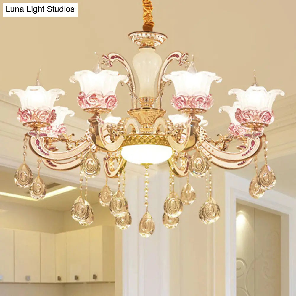 Contemporary Frosted Glass Chandelier with Crystal Accents - Perfect for Living Room Décor