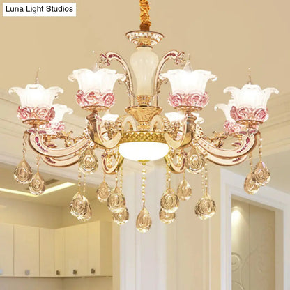 Contemporary Frosted Glass Chandelier with Crystal Accents - Perfect for Living Room Décor