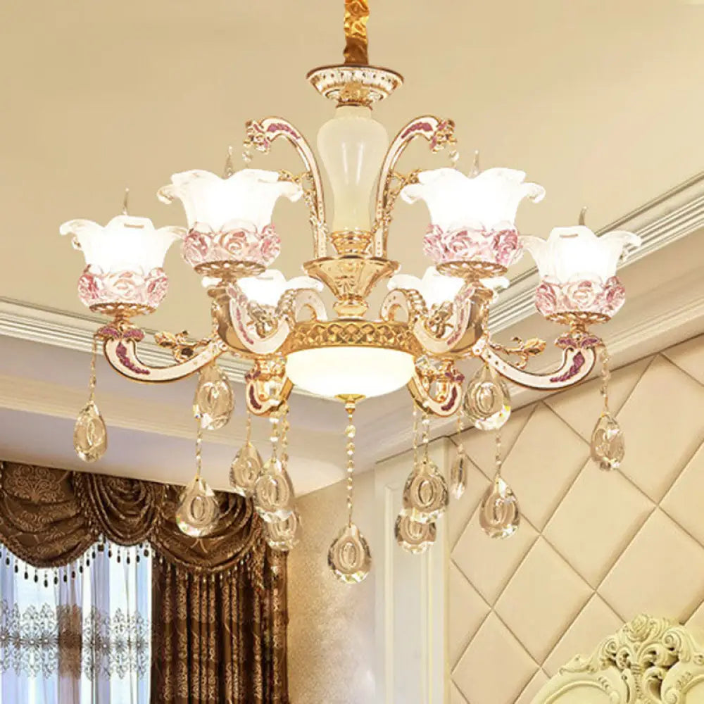 Contemporary Frosted Glass Chandelier with Crystal Accents - Perfect for Living Room Décor