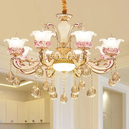 Contemporary Frosted Glass Chandelier with Crystal Accents - Perfect for Living Room Décor