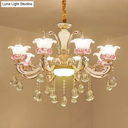 Contemporary Frosted Glass Chandelier with Crystal Accents - Perfect for Living Room Décor