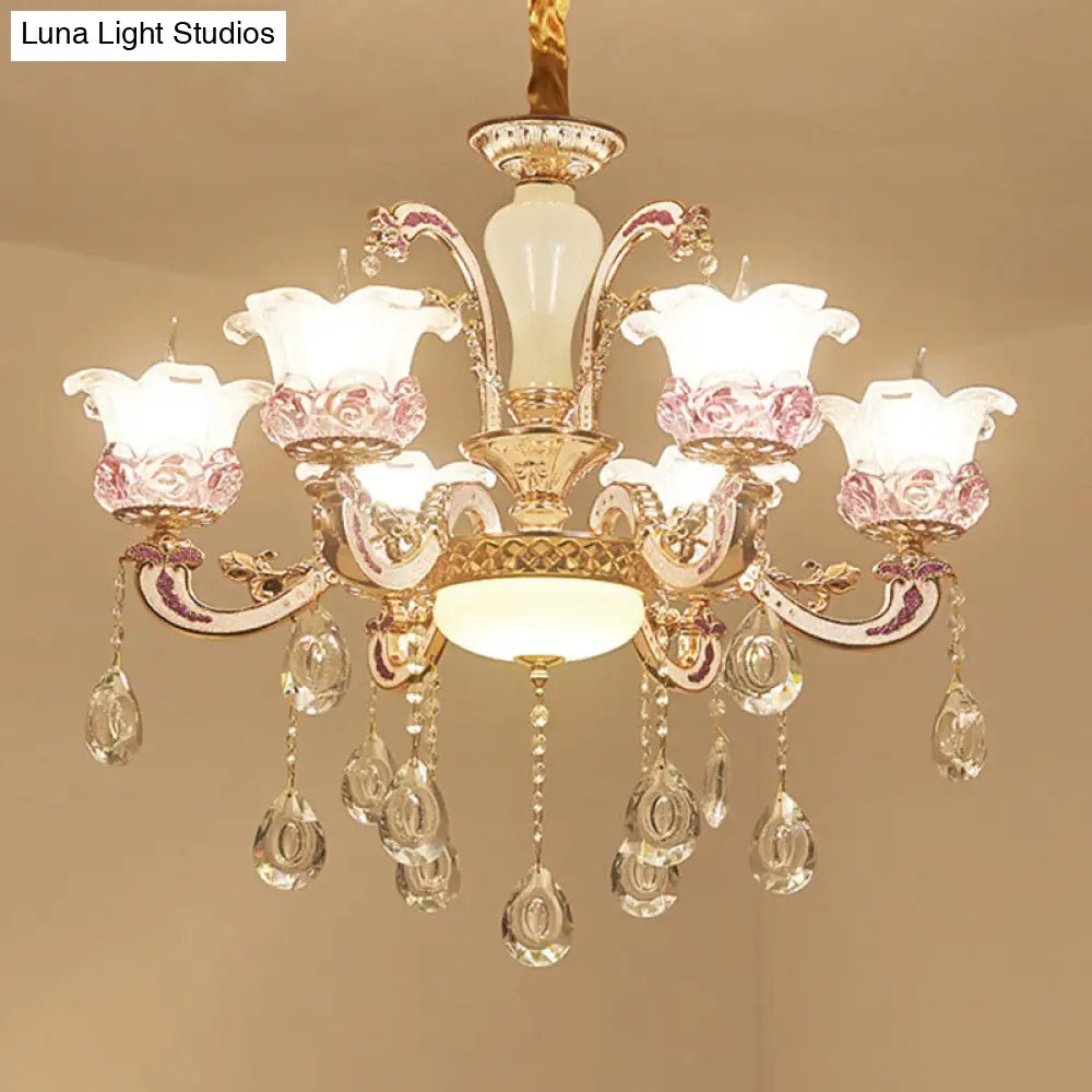 Contemporary Frosted Glass Chandelier with Crystal Accents - Perfect for Living Room Décor