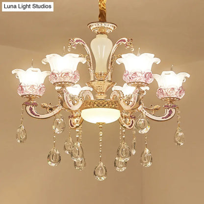 Contemporary Frosted Glass Chandelier with Crystal Accents - Perfect for Living Room Décor