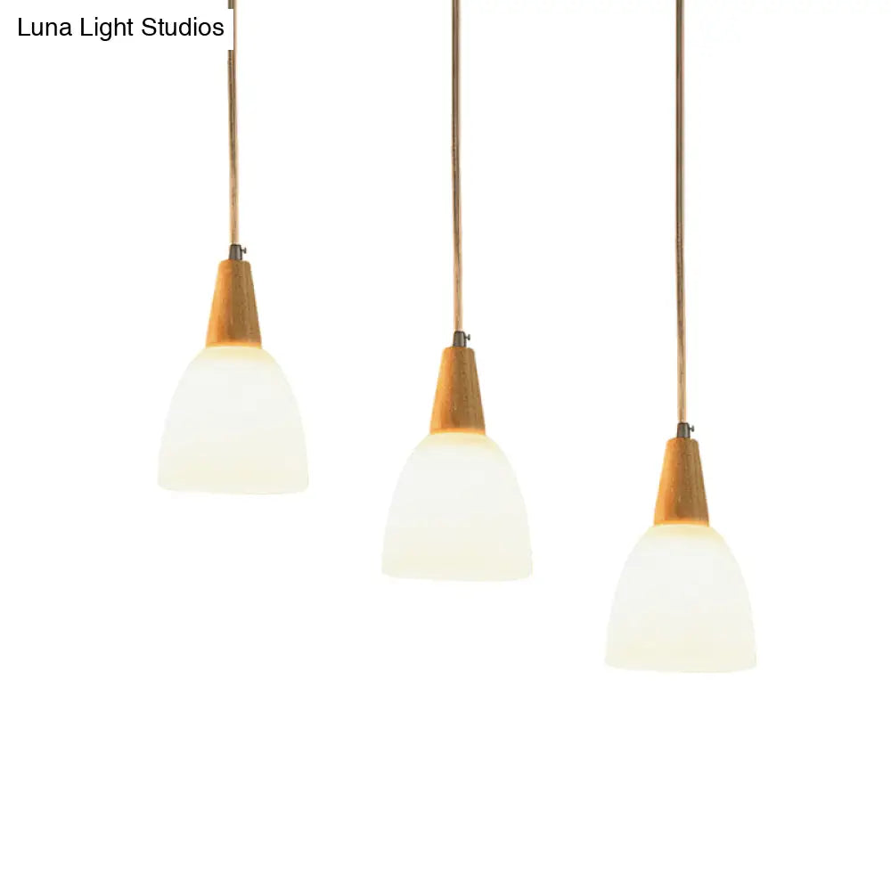 Lámpara colgante contemporánea DecorBites™ con cúpula de cristal esmerilado: Lámpara de suspensión beige de 3 luces con parte superior de madera