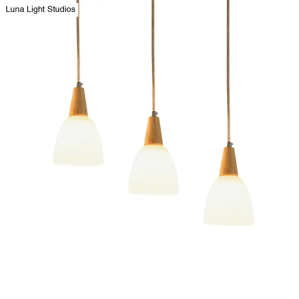 Lámpara colgante contemporánea DecorBites™ con cúpula de cristal esmerilado: Lámpara de suspensión beige de 3 luces con parte superior de madera