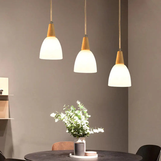 Lámpara colgante contemporánea DecorBites™ con cúpula de cristal esmerilado: Lámpara de suspensión beige de 3 luces con parte superior de madera
