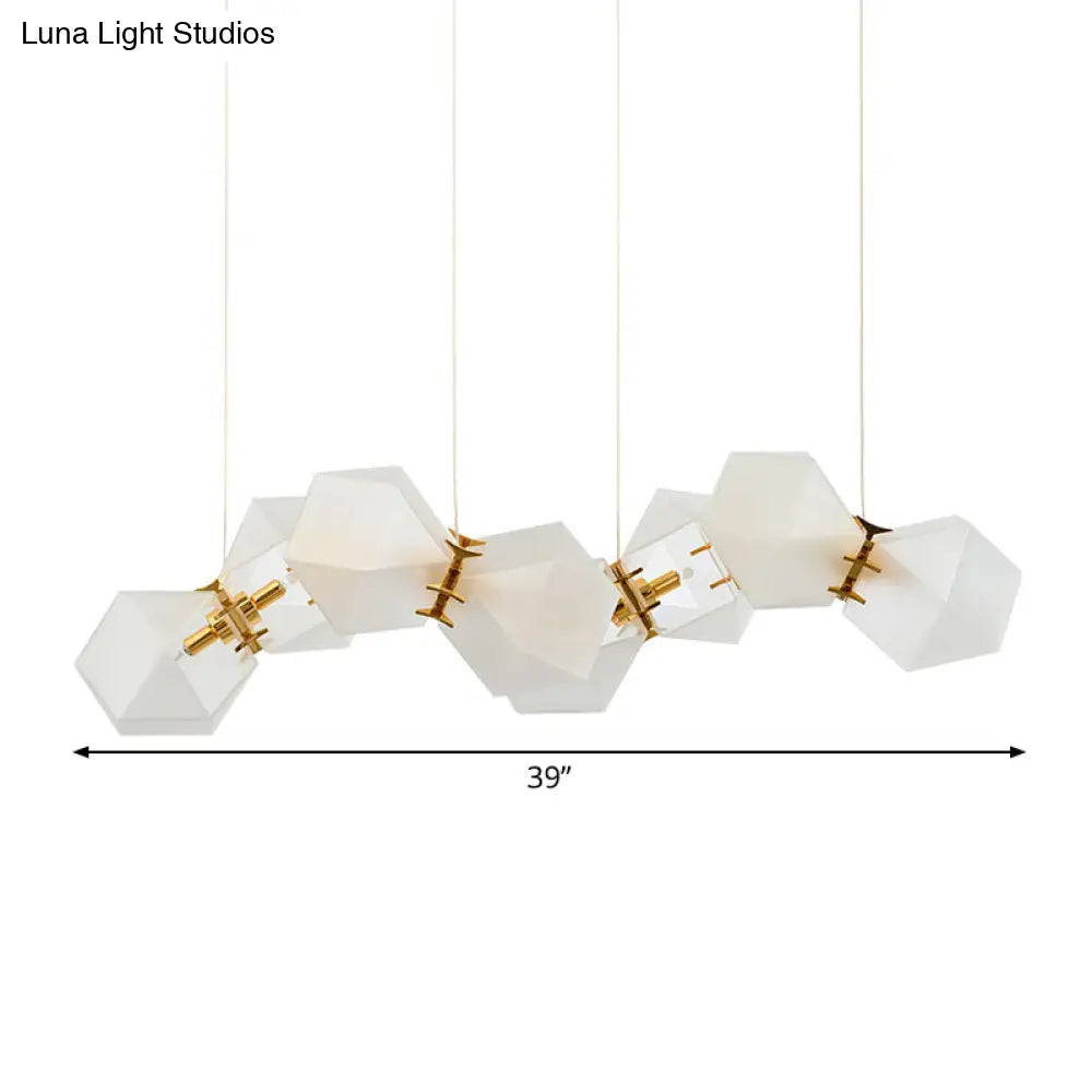 Lámpara de isla DecorBites™ contemporánea de cristal esmerilado con diseño de panal y soporte de techo de latón - Moderna de 2/4/8 luces para sala de estar