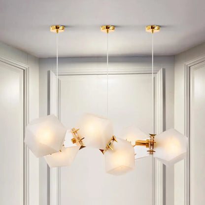 Lámpara de isla DecorBites™ contemporánea de cristal esmerilado con diseño de panal y soporte de techo de latón - Moderna de 2/4/8 luces para sala de estar