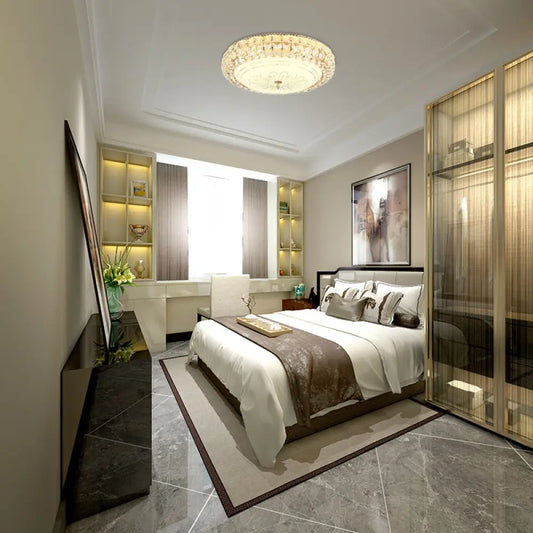 Lámpara de techo LED contemporánea DecorBites™ con cristal esmerilado y cristal K9 dorado - 30,5 cm/40,6 cm de ancho