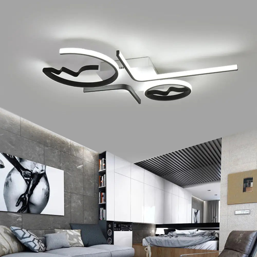 DecorBites™ DecorBites™ Contemporary Geometric Flush Mount Lighting - Acrylic, 3/4 Lights, Black/White, Warm/White Light