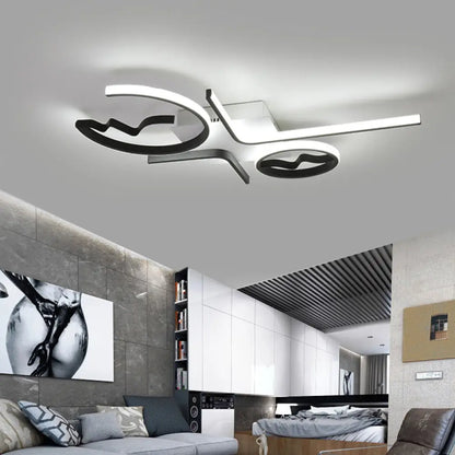 DecorBites™ DecorBites™ Contemporary Geometric Flush Mount Lighting - Acrylic, 3/4 Lights, Black/White, Warm/White Light