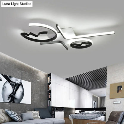 DecorBites™ DecorBites™ Contemporary Geometric Flush Mount Lighting - Acrylic, 3/4 Lights, Black/White, Warm/White Light