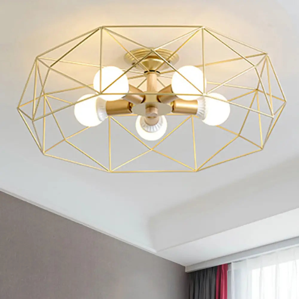 DecorBites™ DecorBites™ Contemporary Geometric Semi Flush Mount Light with Wire-Cage Shade - 3/4/5 Light Options (White/Black/Gold)