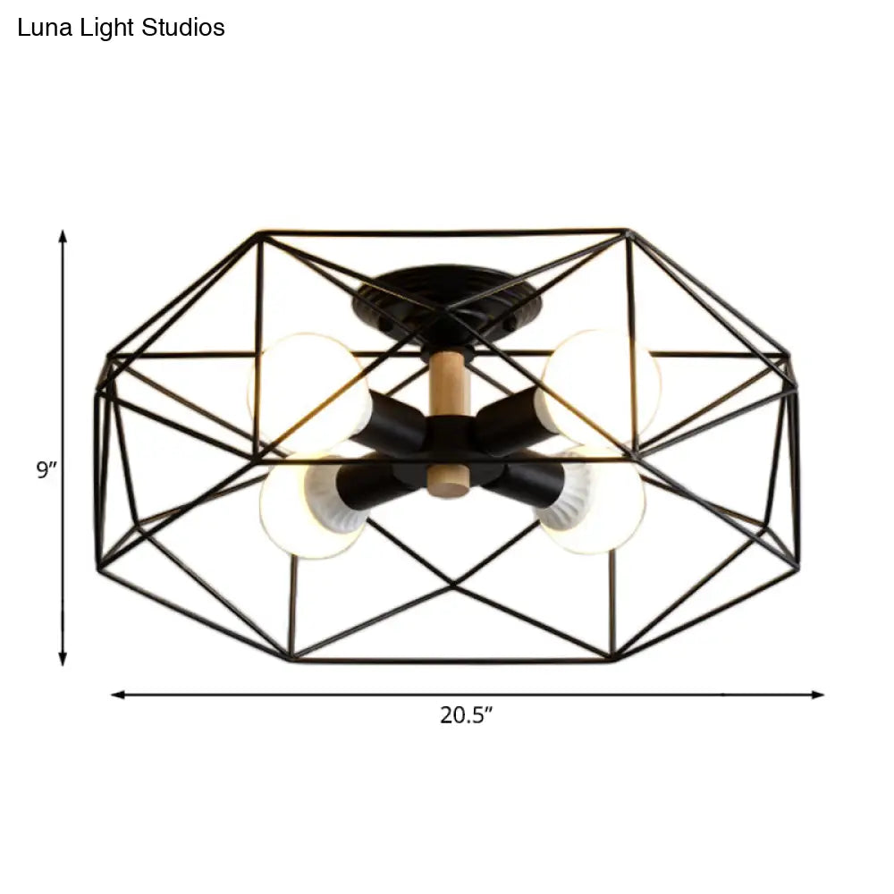 DecorBites™ DecorBites™ Contemporary Geometric Semi Flush Mount Light with Wire-Cage Shade - 3/4/5 Light Options (White/Black/Gold)