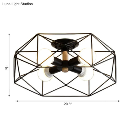 DecorBites™ DecorBites™ Contemporary Geometric Semi Flush Mount Light with Wire-Cage Shade - 3/4/5 Light Options (White/Black/Gold)